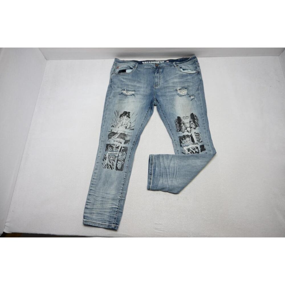 Grindhouse‎ Y2K Stretch Straight Distressed Denim Jeans Skateboard Mens 44 x 32